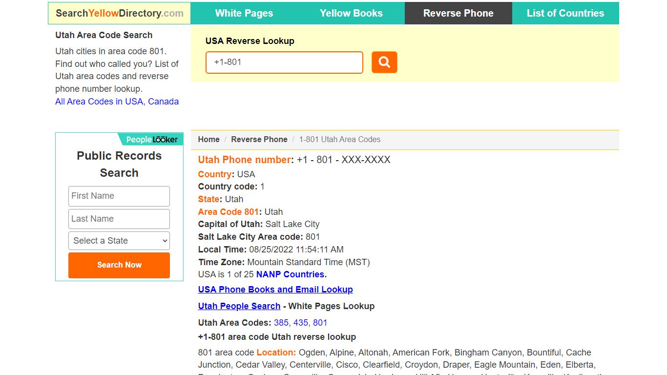 Utah Area Code 801 Reverse Phone Number Lookup